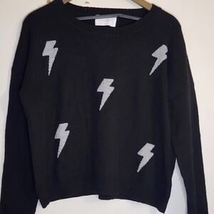 Six/Fifty Lightning Bolt Black Grey Crewneck Sweater, sz M
